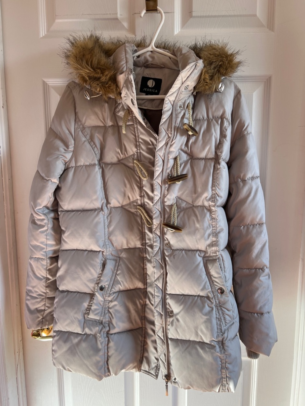 Jessica Women's Faux-Fur Trim Quilted Puffer Coat - Light Taupe - Picture 15 of 15